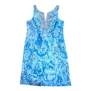 Lilly Pulitzer Dress Womens 10 Blue Lined Gabby Shift Salty Sea Tank Top New